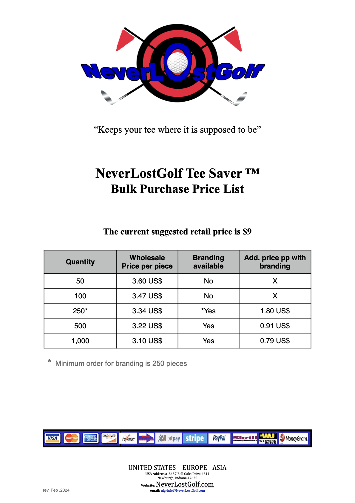 NeverLostGolf Tee Saver™ price list 